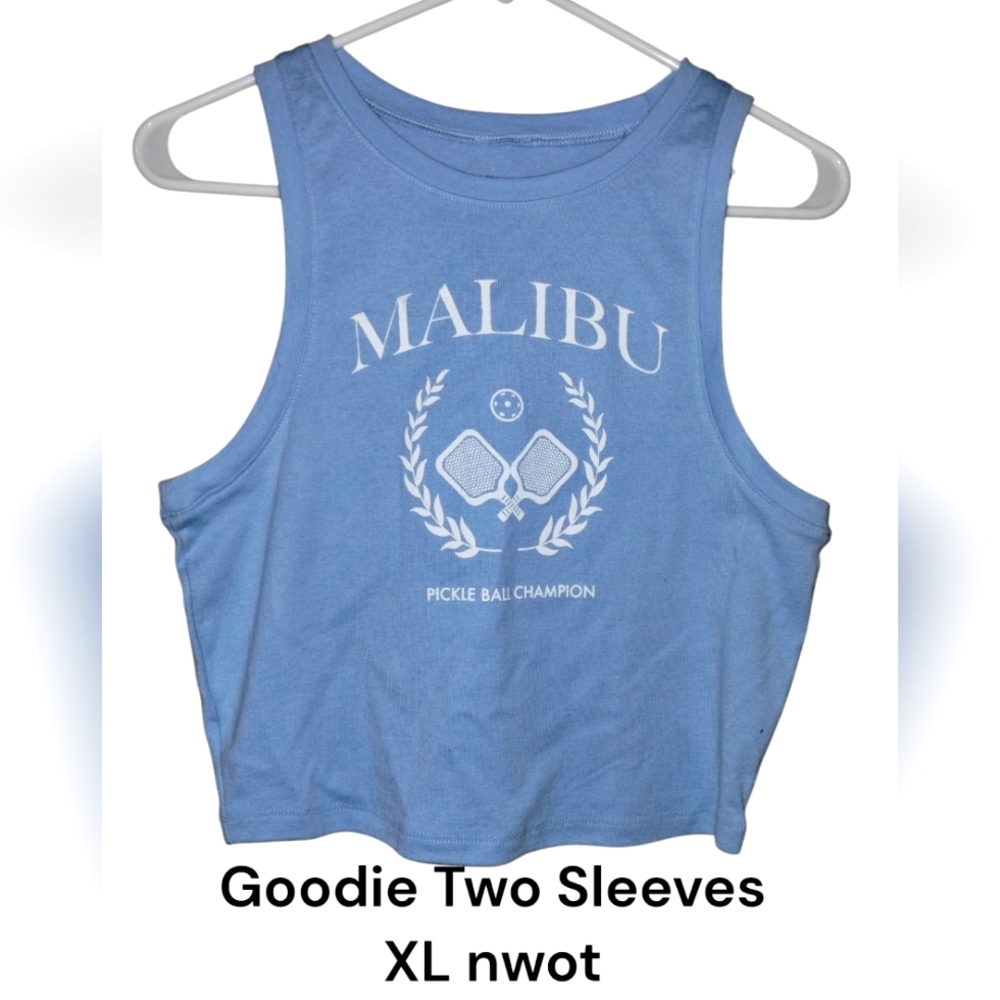 Goodie Two Sleeves Malibu Pickleball Champion Crop Tank XL Blue nwot